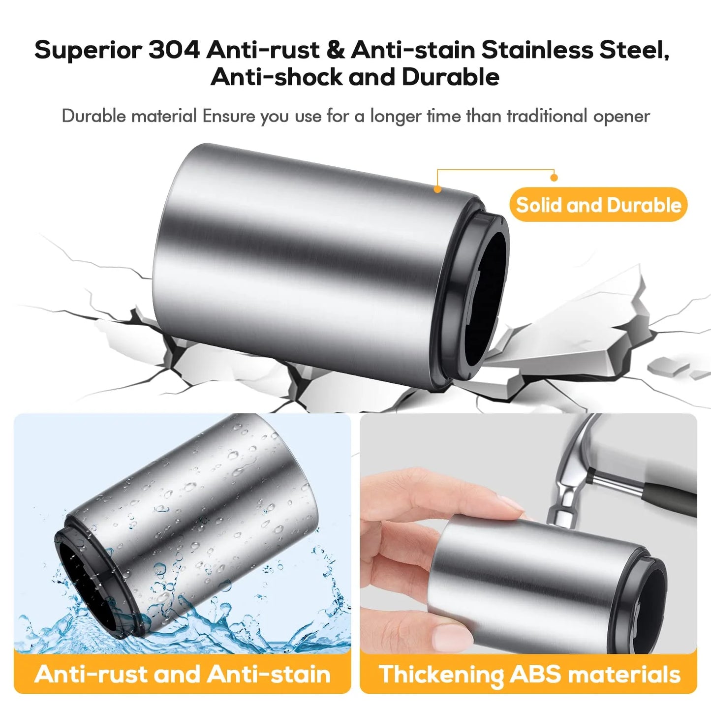 2 PCS Premium Beer Bottle Opener, Stainless Steel Automatic Push down No Damage Quick to Open Small Portable Bottle Cap Openers for Home Bars Picnic Camping Hiking, Silver