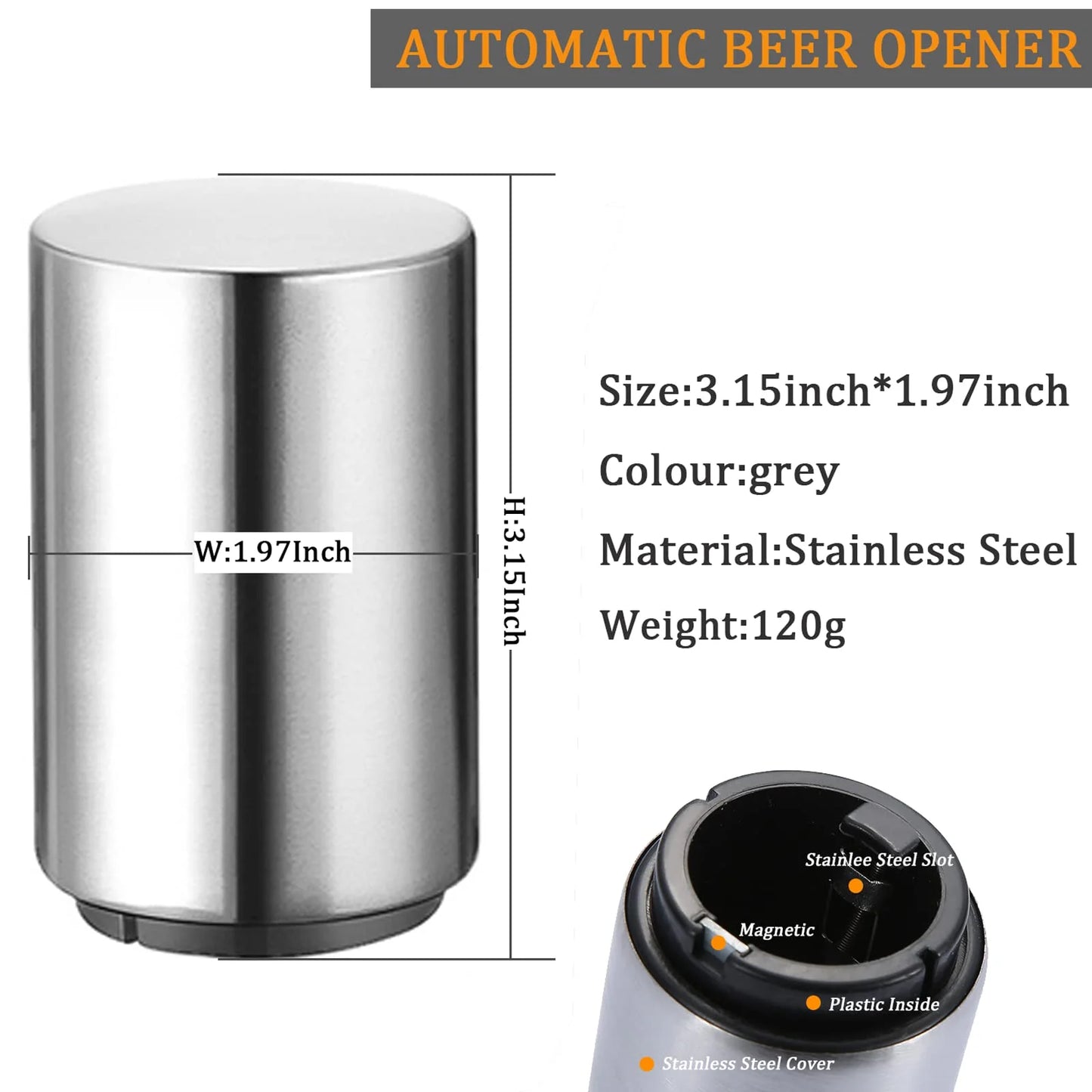 2 PCS Premium Beer Bottle Opener, Stainless Steel Automatic Push down No Damage Quick to Open Small Portable Bottle Cap Openers for Home Bars Picnic Camping Hiking, Silver